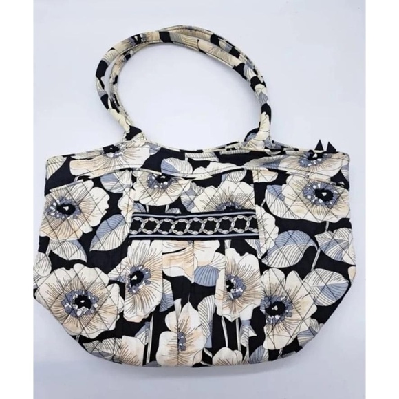 Vera Bradley Handbags - Vera Bradley Camellia Sweetheart Black/White Top Zip Shoulder/Tote Cotton MEDIUM
